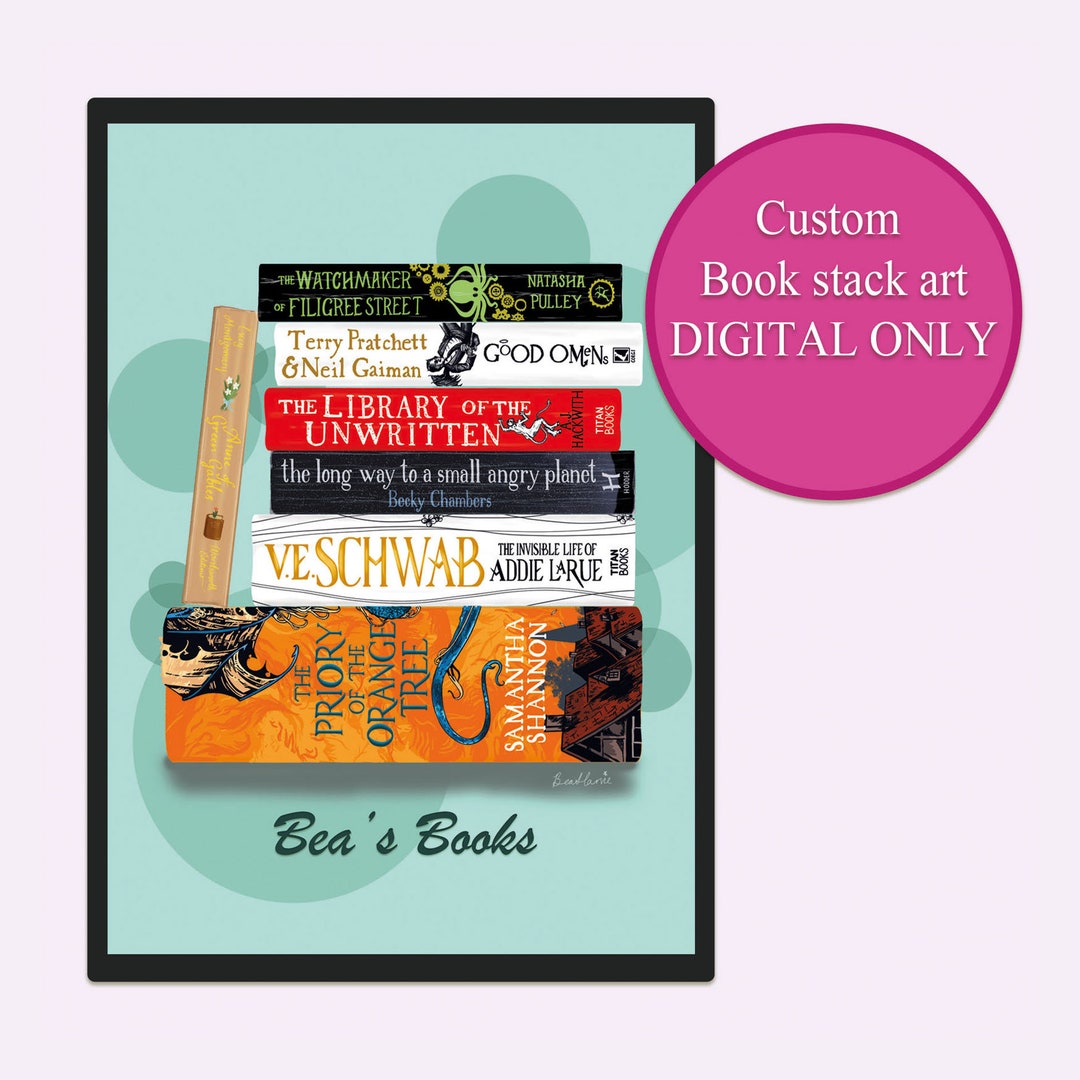 Personalized Book Stack Illustration: Custom Reader Gift (digital Only ...