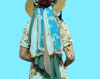 Vintage Scala Straw Hat Upcycled Painted Beadsbird, Feathers  display picture 3