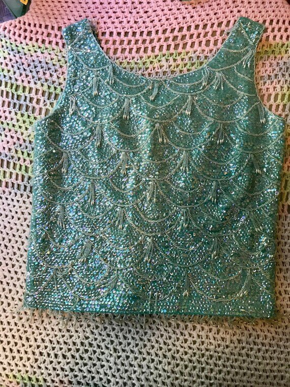 Vintage Beaded and sequins blouse top 50s 60s - image 5