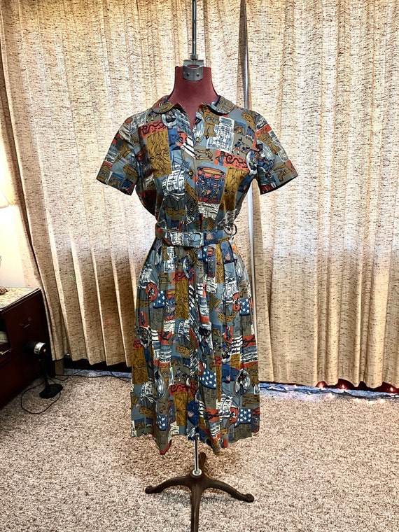 Cute 50s novelty shirtwaist dress OOAK