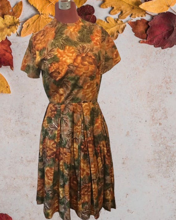 Gorgeous True Vintage Shirtwaist Dress Full Skirt Fall Colors Floral - Etsy