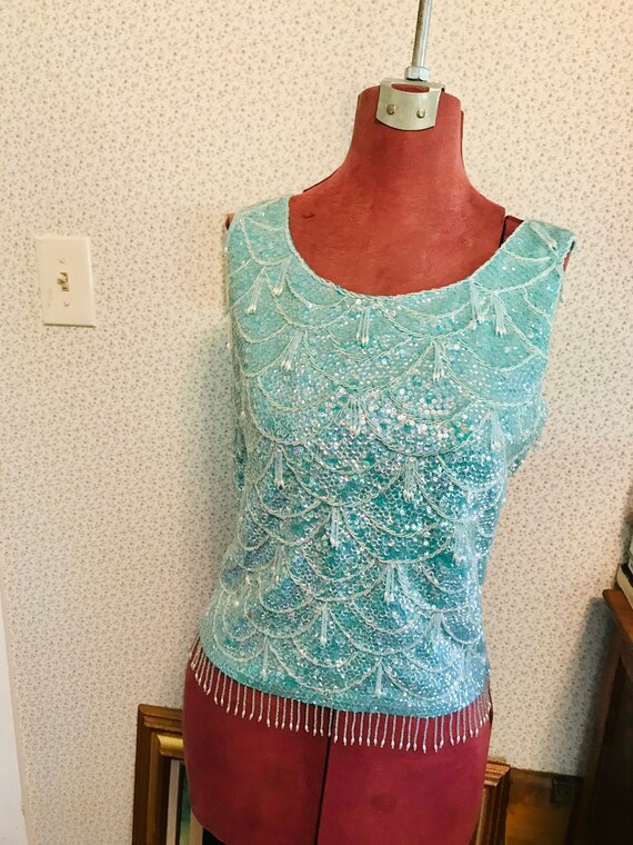 Vintage Beaded and sequins blouse top 50s 60s - image 7