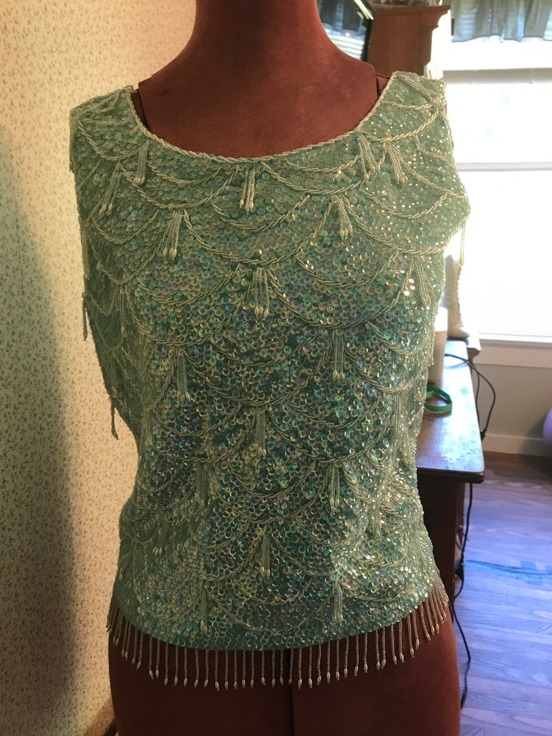 Vintage Beaded and sequins blouse top 50s 60s image 8