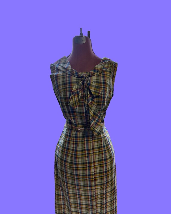 Darling vintage 60s plaid shift dress with belt - image 4