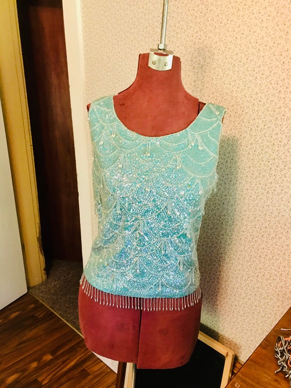 Vintage Beaded and sequins blouse top 50s 60s - image 2