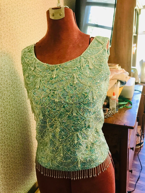 Vintage Beaded and sequins blouse top 50s 60s - image 4