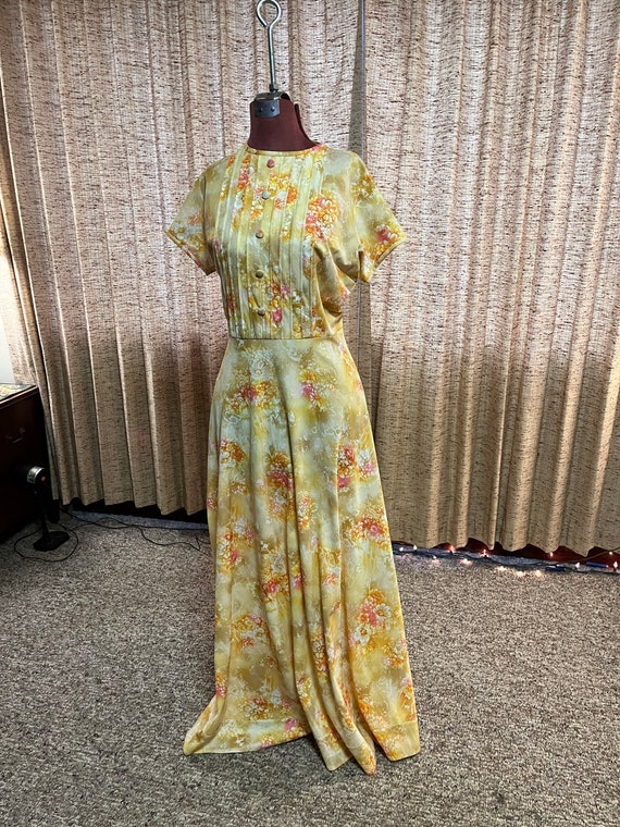 Pretty 70s floral maxi dress creamy yellow long d… - image 5
