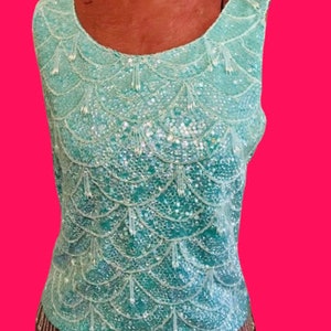 Vintage Beaded and sequins blouse top 50s 60s party top unique top
