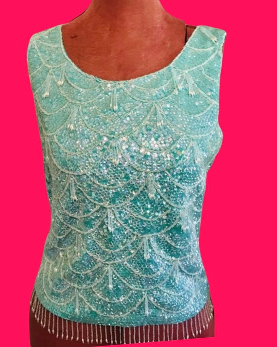 Vintage Beaded and sequins blouse top 50s 60s - image 1