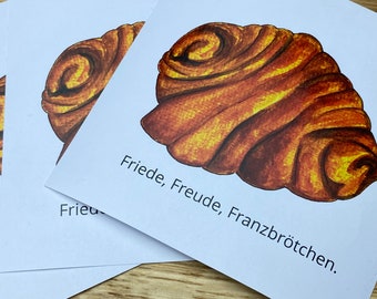3 adesivi con motivo Franzbrötchen e scritta "Pace, Gioia, Franzbrötchen"
