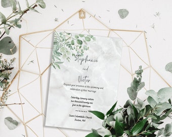 Printable Wedding Invitation, Greenery Invite, Editable Template, Eucalyptus