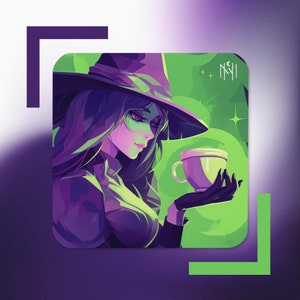 Beautiful Witch Coaster, Purple and Green Anime Design for Tea and Coffee Lovers
