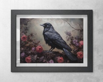 Goth Raven Digital Wall Art, Ideal Dark Academia Decor Gift for Goths and Witches