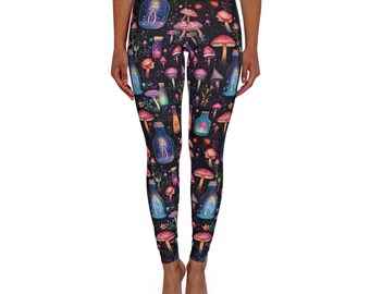 Zwarte Magic Mushroom-legging voor dames, ideaal Whimsigoth-cadeau voor heksen