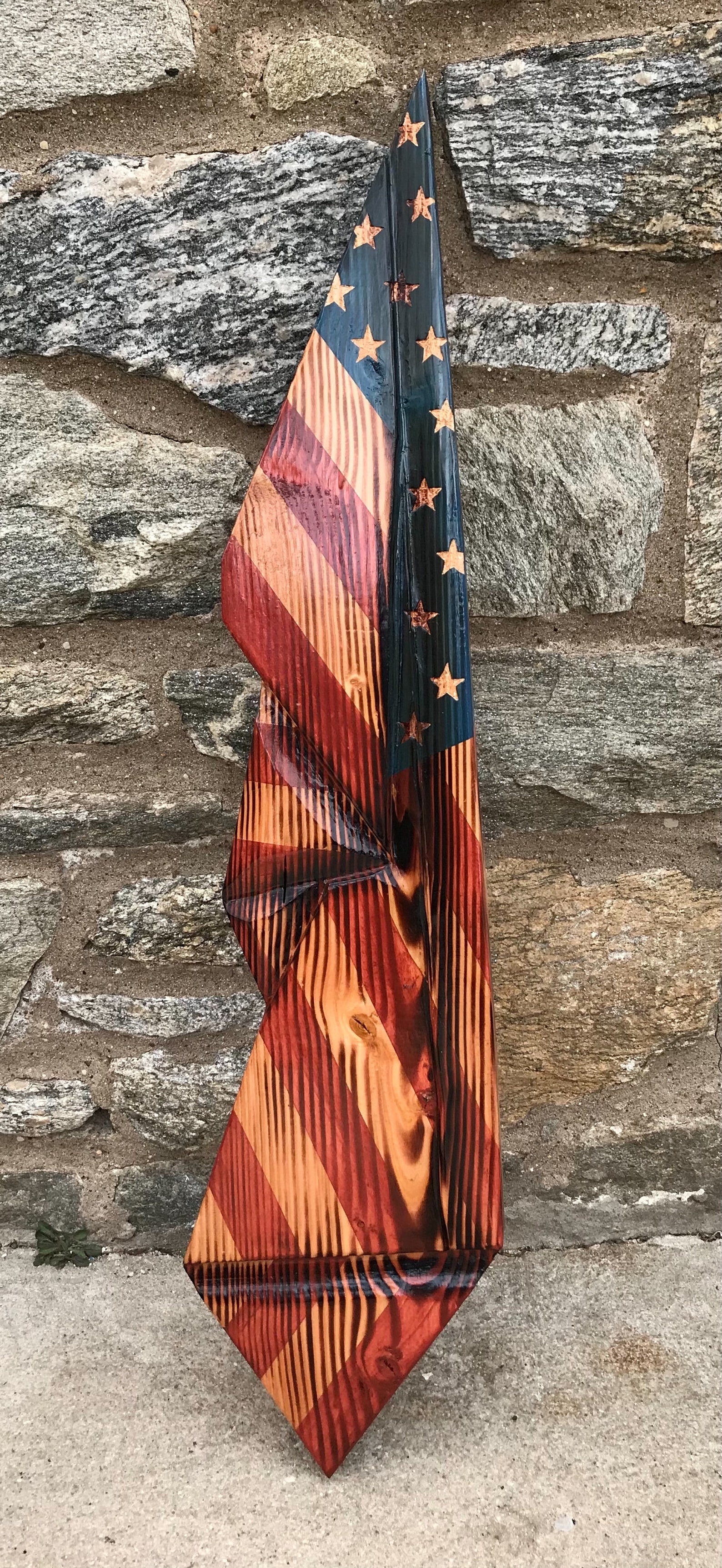 Hand Carved Draped American Wooden flag Etsy