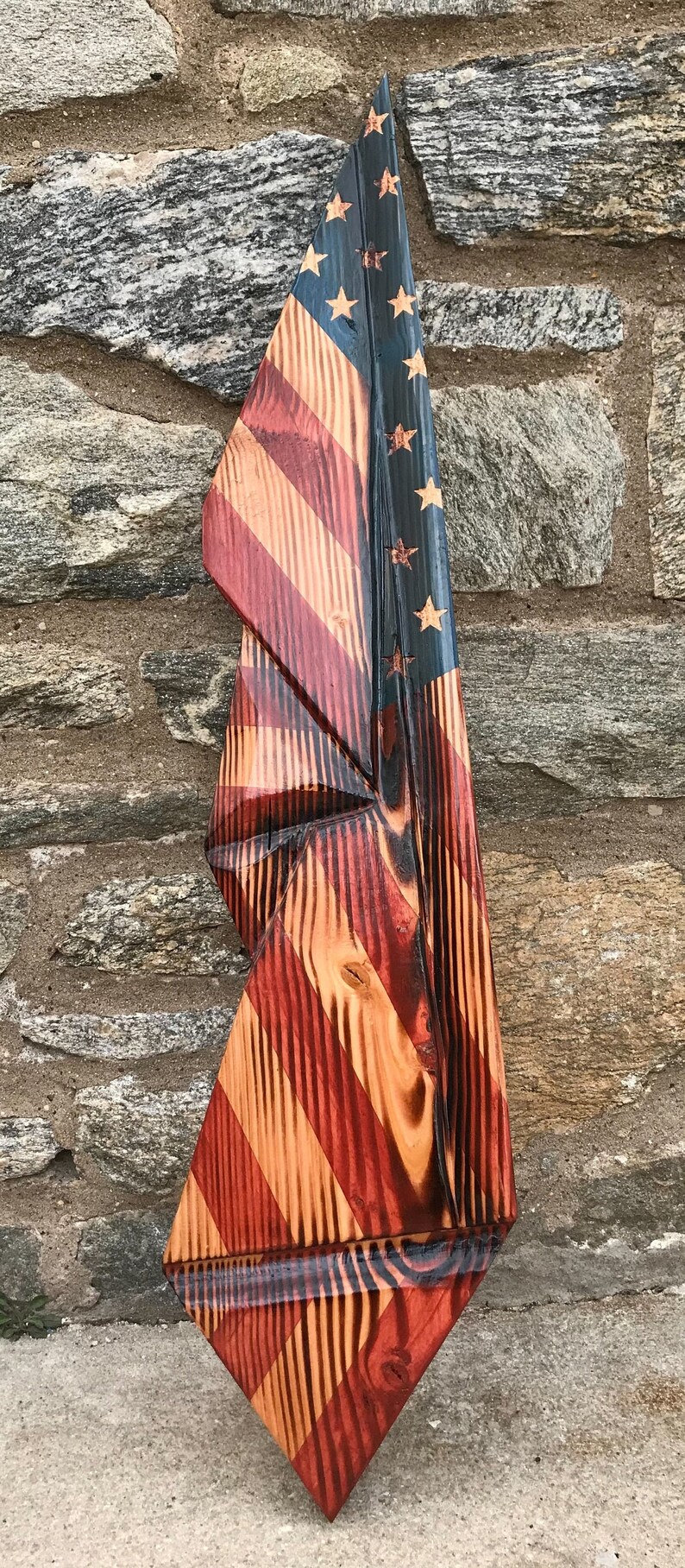 Hand Carved Draped American Wooden Flag Etsy