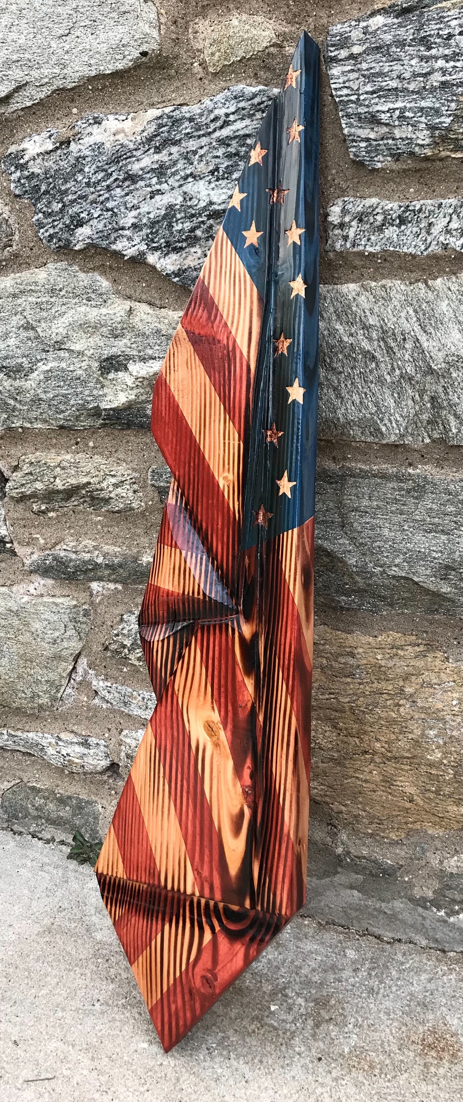 Hand Carved Draped American Wooden flag Etsy
