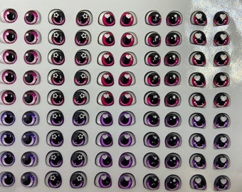 Adhesive Resin Eyes Especial 02, Resin Eyes,  Pink /Purple for Cold Porcelain, Clay, Felt, Foam, Paper and embellishment, Fimo, Eyes