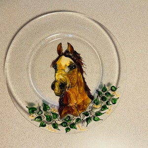 CUSTOM Painted Glass Art Read item description Horse art Dog art Glass plate art image 2