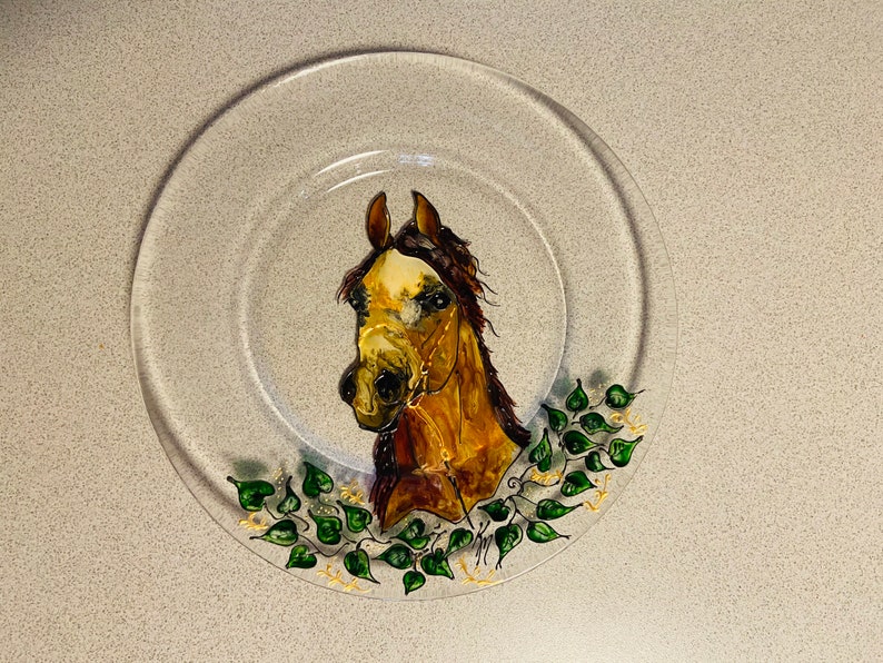 CUSTOM Painted Glass Art Read item description Horse art Dog art Glass plate art image 2