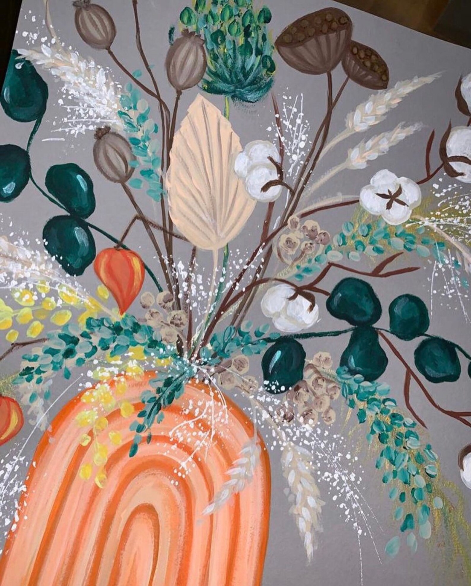 Original painting floral flowers framed art deco Etsy