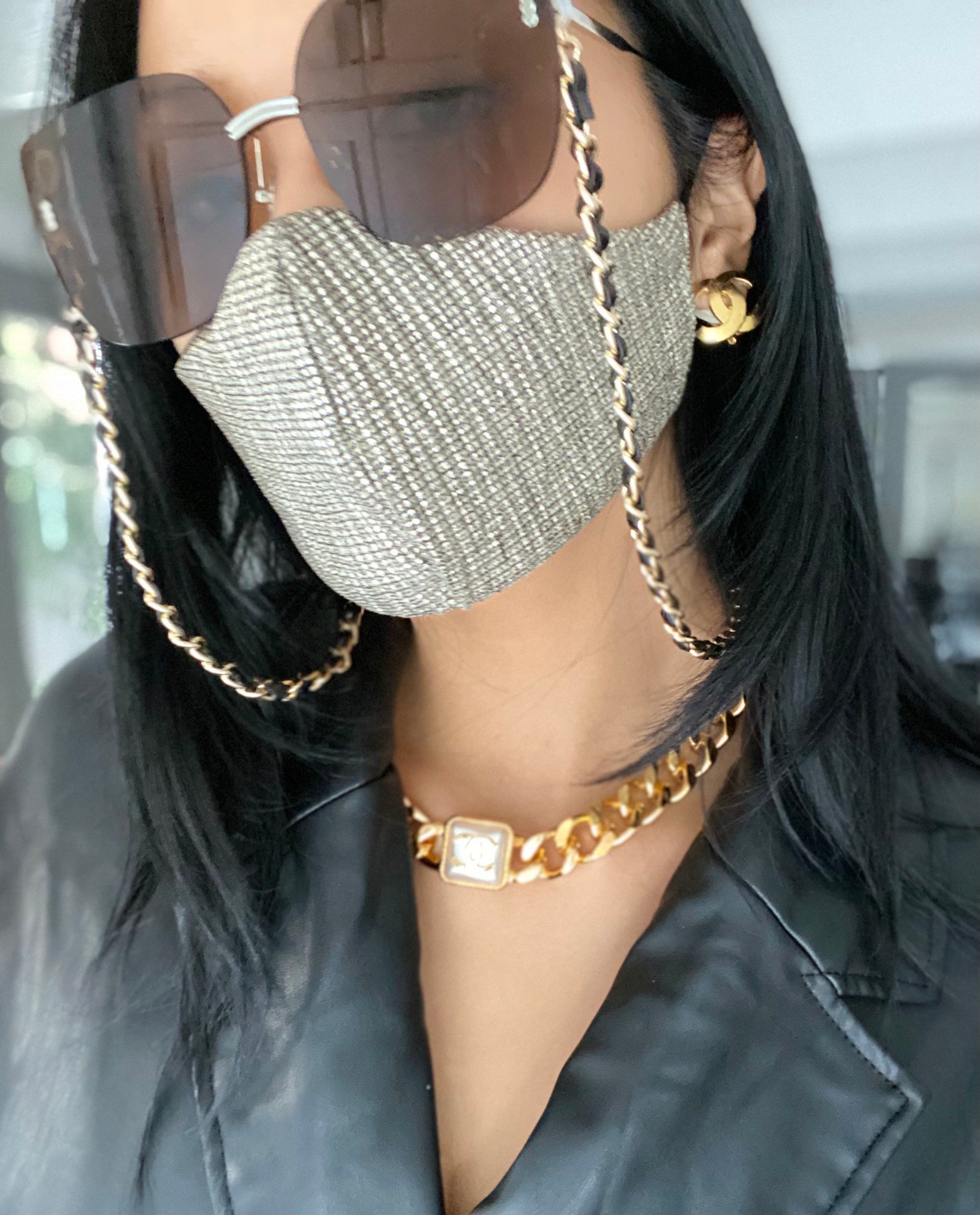 Designer Sunglass eyeglass Mask chain intertwined faux black Etsy