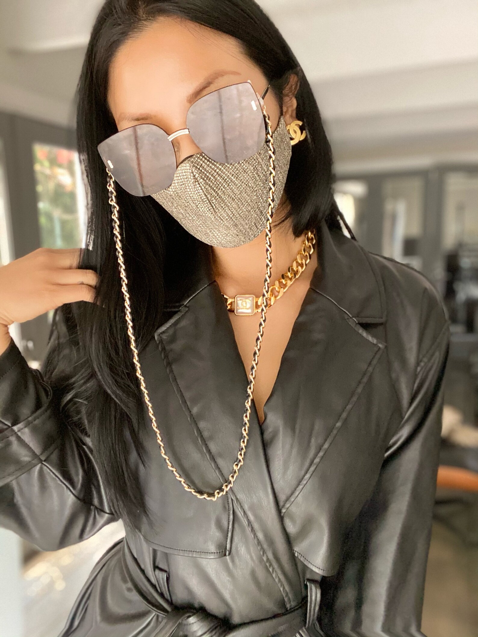 Designer Sunglass eyeglass Mask chain intertwined faux black Etsy