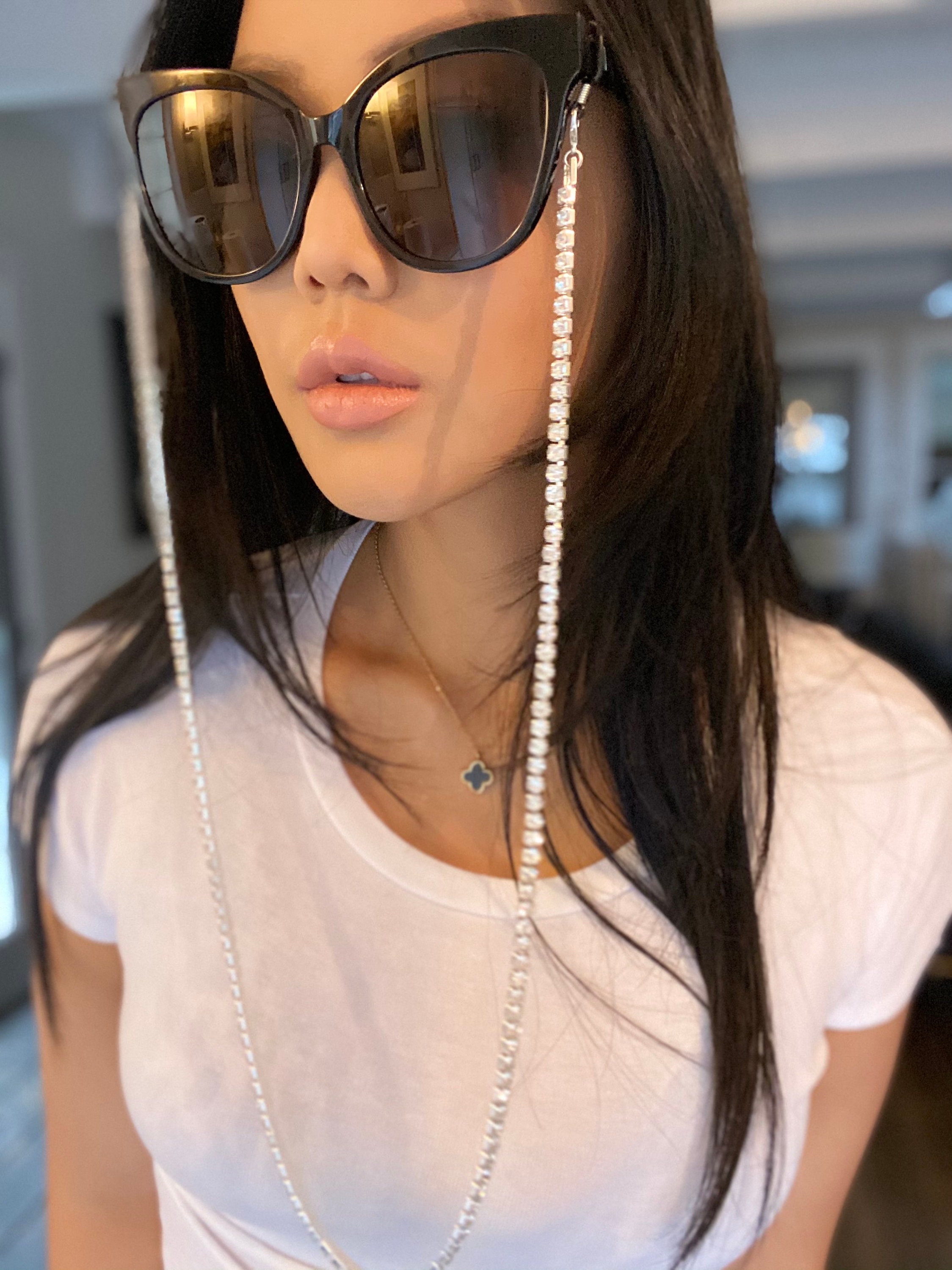 Designer sparkly diamond silver gold Sunglass eyeglass chain Etsy
