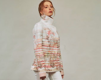 Pastel Wool Felted Blazer Jacket: Botanical Print, Custom Made for Spring/Fall