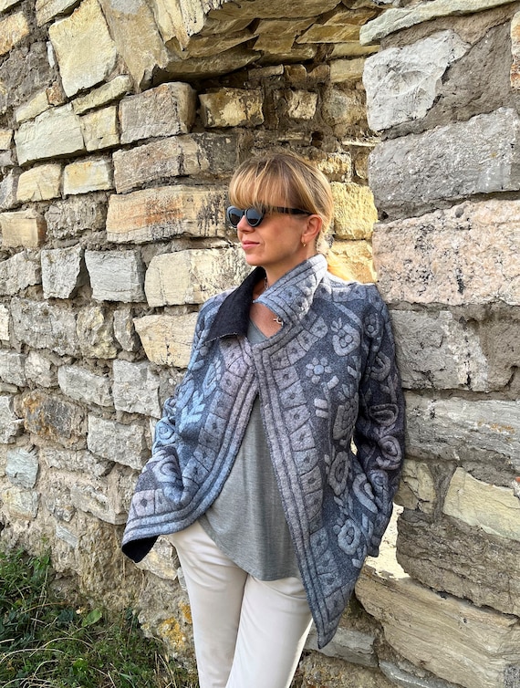 Felted Wool Coat Women, Medieval Cloak Boiled Wool, Kimono Jacket