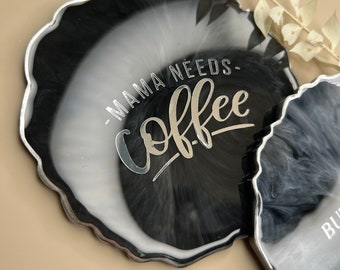 Handmade resin coasters with coffee decals | agate coasters | epoxy resin | coffee coasters | home interior | housewarming | valentines day
