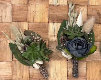Custom Designed Succulent Boutonnieres/Various Styles Available/Live Plants/Beautiful Variety/Wedding Flowers/Boho/Pin on