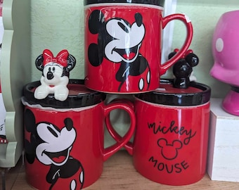 Mickey & Minnie Mouse Mugs with Lids / Classic Style/ Disney / Drink / Kitchen / Dining / Serving / Novelty / Gifts