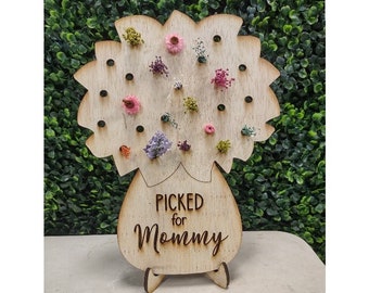 Picked for Mommy Wood Flower Stand with Easel / Flower Holder / Wildflower Vase / Dandelion / Cute Gift / Mom / Mother's Day