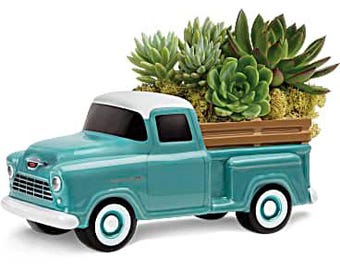 Teal Chevy Pick Up Truck / Ceramic / Flower Pot / Succulent planter / Collectible
