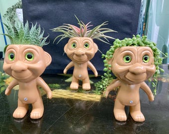 90s Nostalgia Troll Planters w/Live Succulents or Air Plants / Easy Gardening Cactus / Unique Gift / Teacher Gift / Collection / Pen Holder