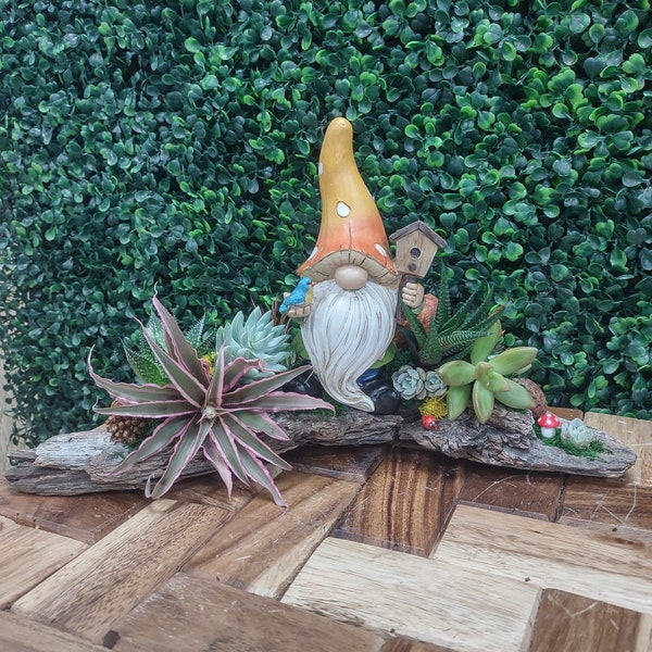 Gnome Driftwood w/Live Succulent Plants / Spring Summer/ Easy Low Maintenance Arrangement / Indoor Plants / Organic / Natural / Home Decor
