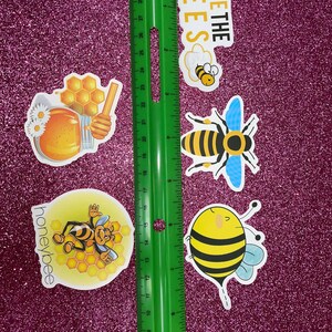 Save the Bees Stickers Pack of 5 | Spring Summer Cute Pretty Bees Flower Yellow Flower Honey Pollen | Peel Off Stickers Full color Style 4
