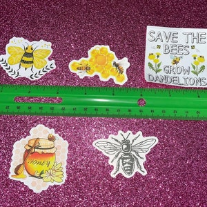 Save the Bees Stickers Pack of 5 | Spring Summer Cute Pretty Bees Flower Yellow Flower Honey Pollen | Peel Off Stickers Full color Style 2