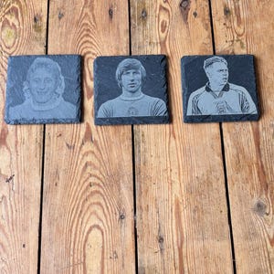 Manchester City Legends Slate Coasters: Laser Engraved Fan Art
