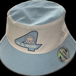 City 4 in a Row Champions Again Sun Hat Bucket Hats Manchester Fans Made Gifts