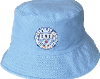 City Treble Winner Sun Hat Champions Of England & Europe 2023 Manchester Fans Gifts