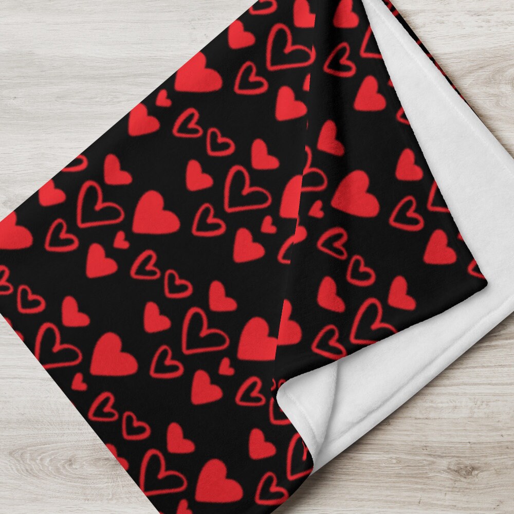 Valentine's Day Throw Blanket black/red hearts Etsy