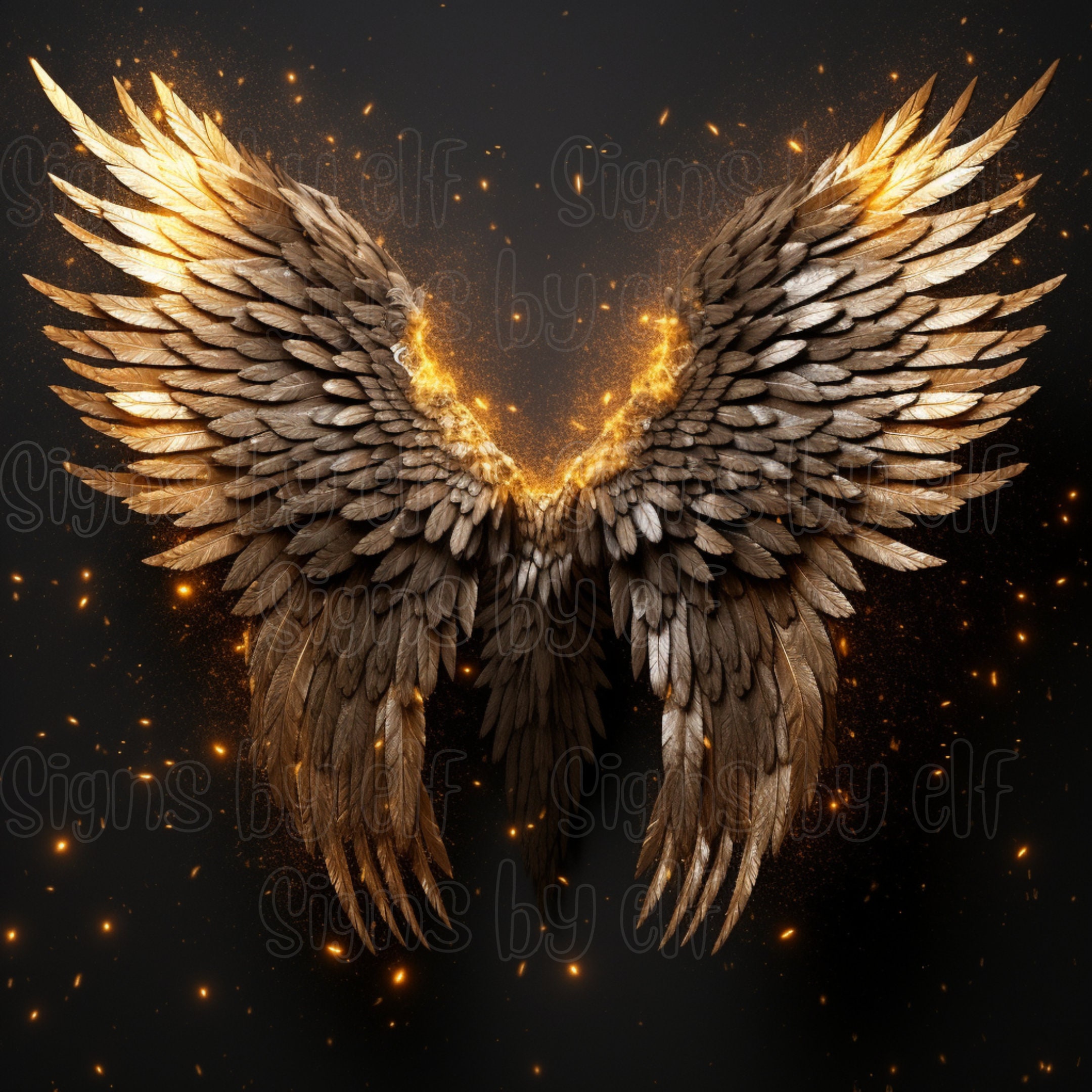 Magnificent Highly Detailed Image of Black & Gold Angel Wings