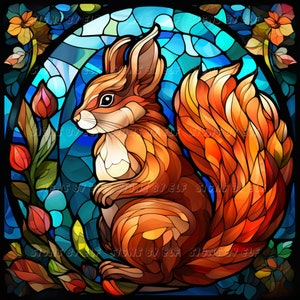 Stained glass faux styled Squirrel sign, squirrel lover gifts, squirrel decor, faux stained glass squirrel on metal sign
