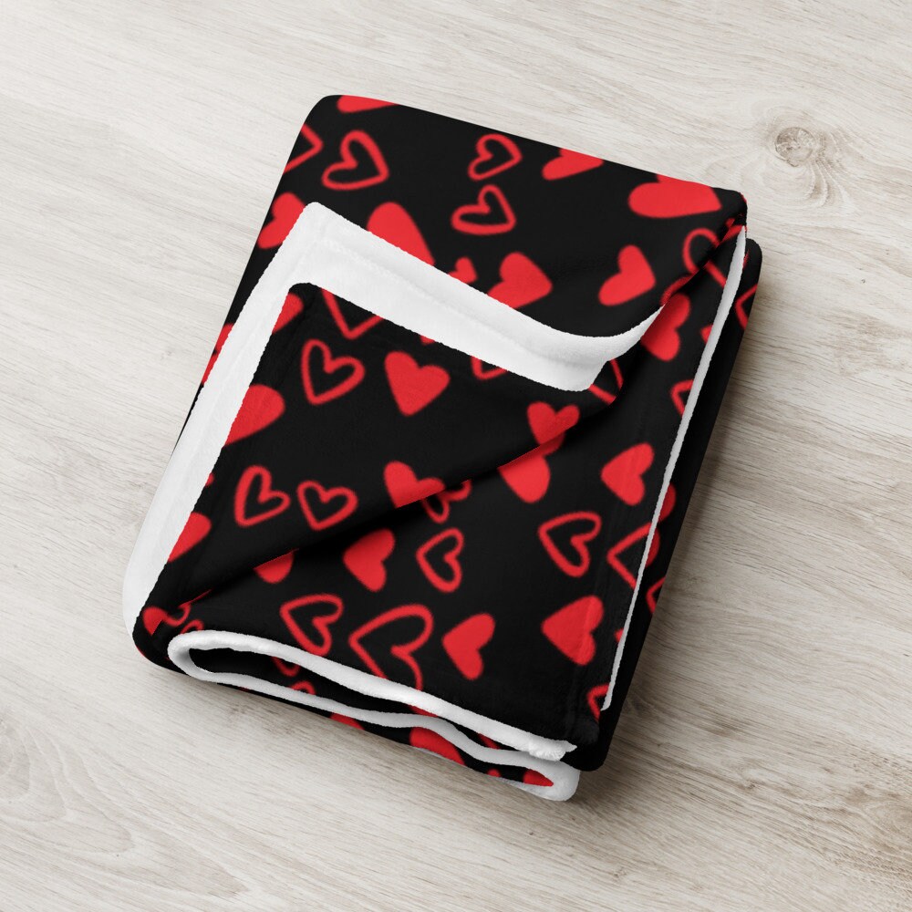 Valentine's Day Throw Blanket black/red hearts Etsy