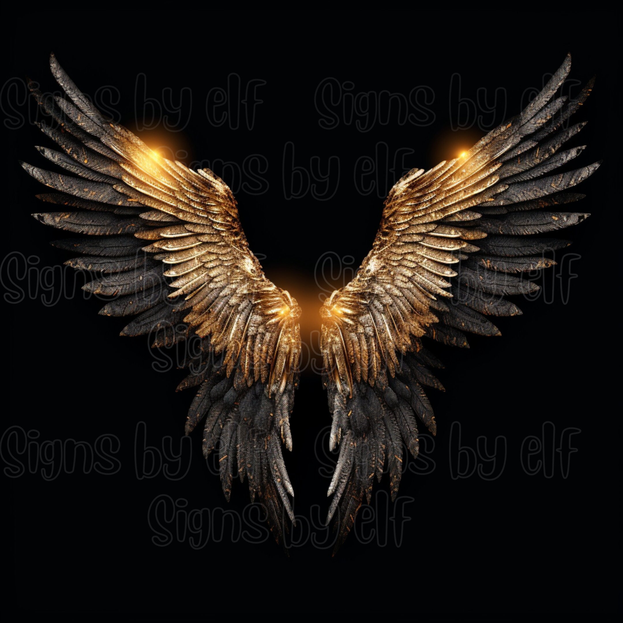 Magnificent Highly Detailed Image of Black & Gold Angel Wings, Personalize  for PROM, HOCO, Maternity, Memorial Signs, Baptism, Celebration 