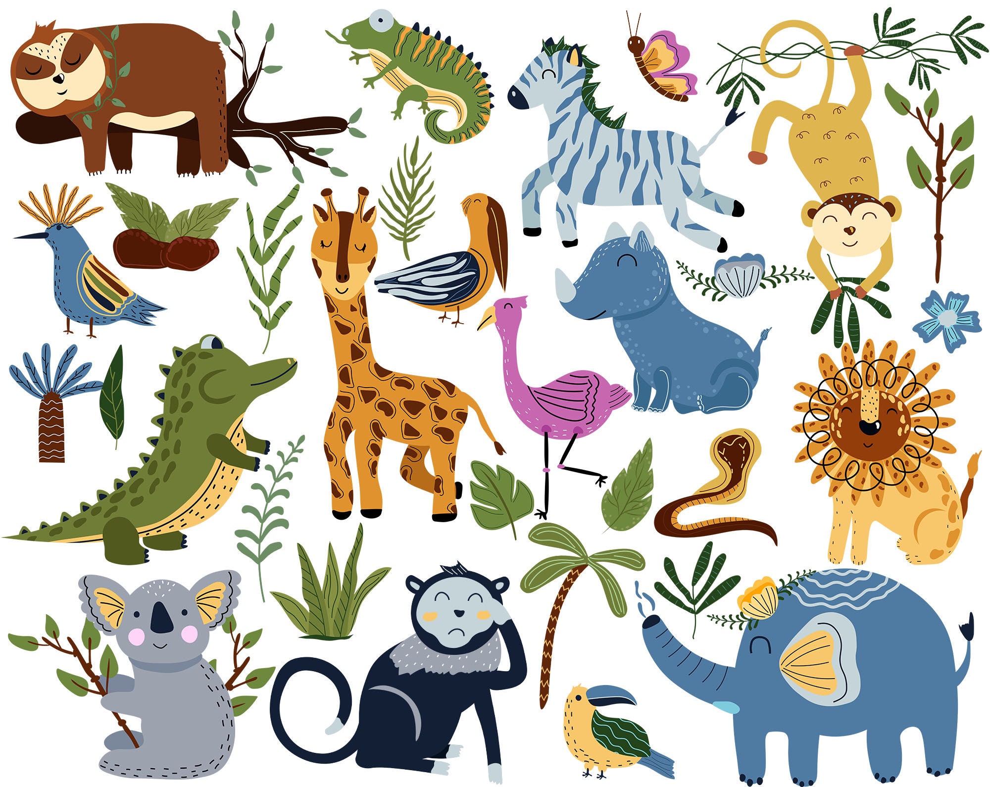 Jungle Animals Clipart Cute Animals Svg Zoo Animals Clipart - Etsy ...