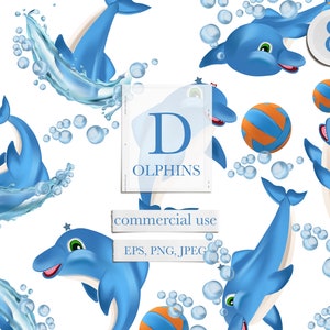 Clipart de dauphin mignon, png de dauphin, art de dauphin bleu, clipart de créatures de la mer, clipart d'océan, téléchargement immédiat, utilisation commerciale