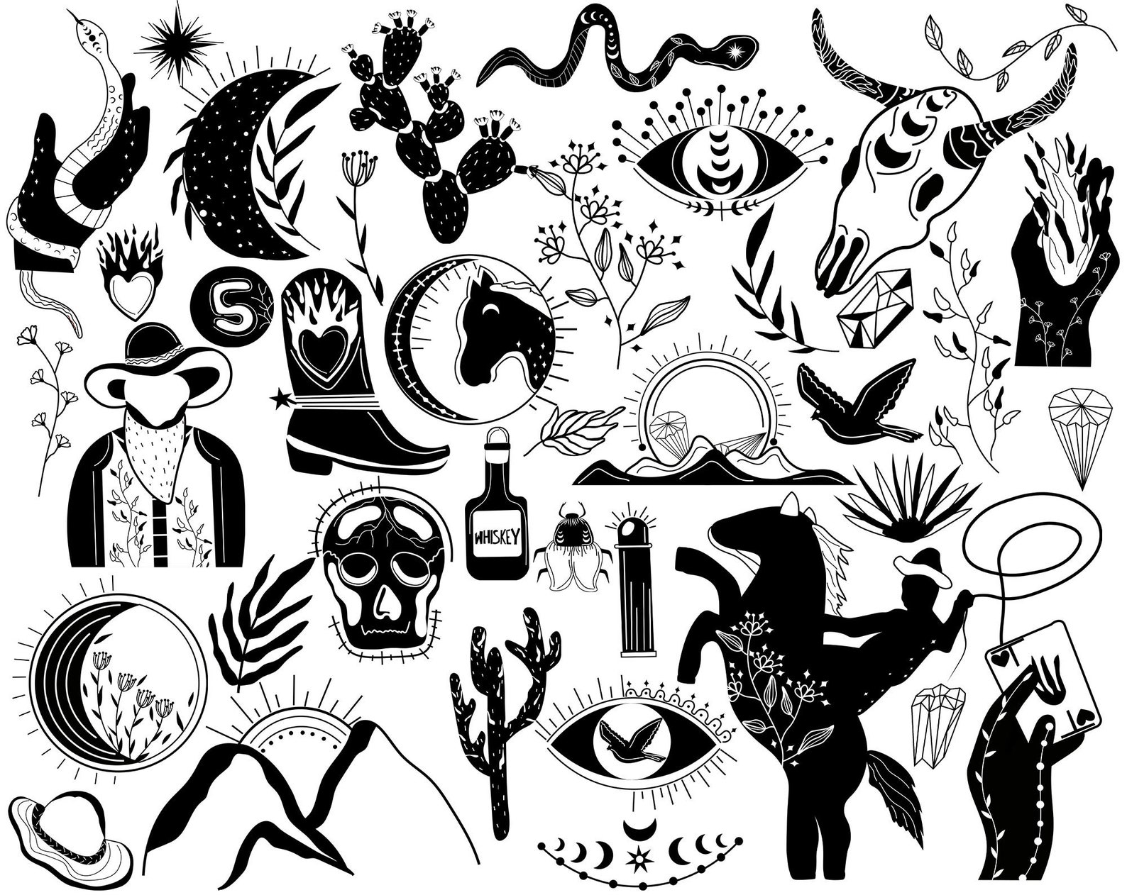 Wild West Clipart Black and White Cowboy Svg Skull Clipart - Etsy